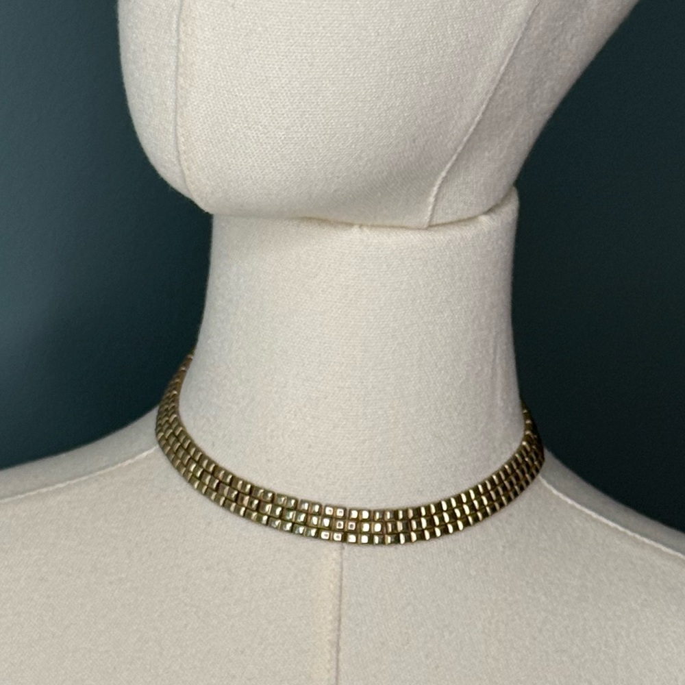 Vintage Crown Trifari Gold-Tone Double Row Geometric Link Choker Necklace 50s